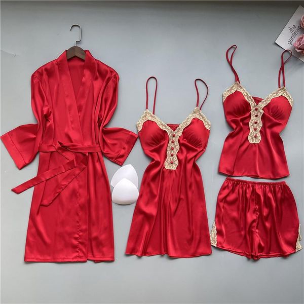 women's sleepwear 4pcs rayon lady robe gown sets v-neck nightgown lingerie bathrobe sleep suit sweet lace flower trim spring lounge hom, Black;red
women's sleepwear 4pcs rayon lady robe gown sets v-neck nightgown lingerie bathrobe sleep suit sweet lace flower trim spring lounge hom, Black;red