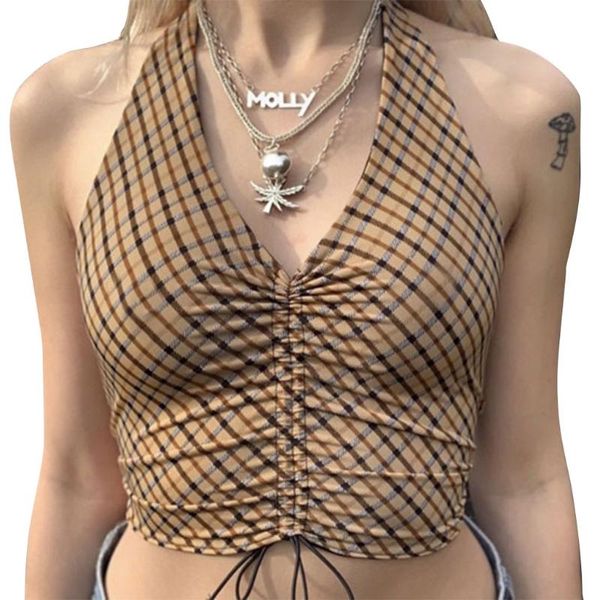 women's tanks & camis women summer halter sleeveless crop deep v-neck backless plaid print slim camisole ruched drawstring mini ves, White
women's tanks & camis women summer halter sleeveless crop deep v-neck backless plaid print slim camisole ruched drawstring mini ves, White