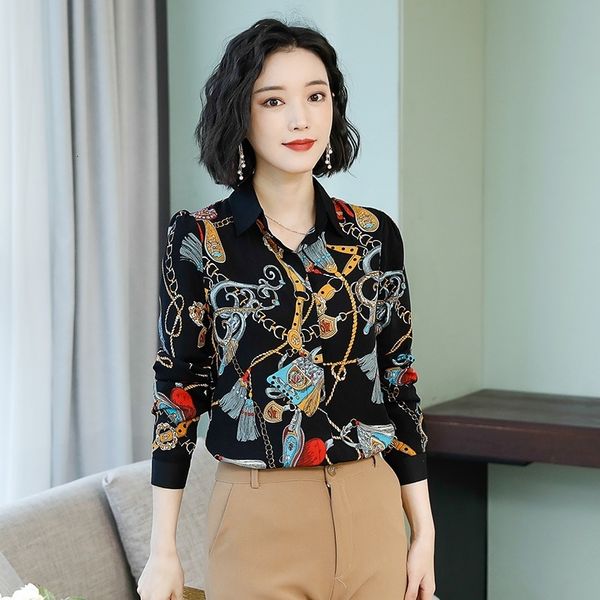 2021 autumn ladies korean printed women's shirt long sleeve floral shirt upper chiffon blouses hty7, Black
2021 autumn ladies korean printed women's shirt long sleeve floral shirt upper chiffon blouses hty7, Black