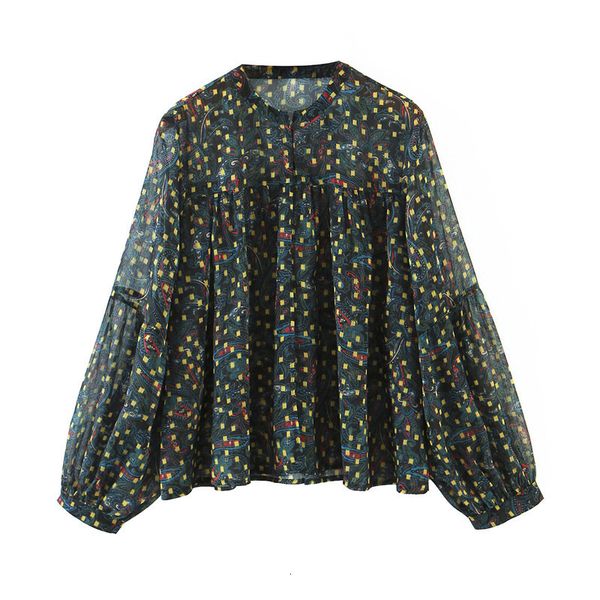 2021 new fashion loose print smocked crop blouses women vintage lantern sleeve female shirts transparent o-neck chic udwr, Black
2021 new fashion loose print smocked crop blouses women vintage lantern sleeve female shirts transparent o-neck chic udwr, Black
