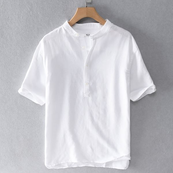 2021 new summer short-sleeved linen stand collar loose shirts for men casual breathable flax shirt mens camisa chemise dspd, White;black
2021 new summer short-sleeved linen stand collar loose shirts for men casual breathable flax shirt mens camisa chemise dspd, White;black