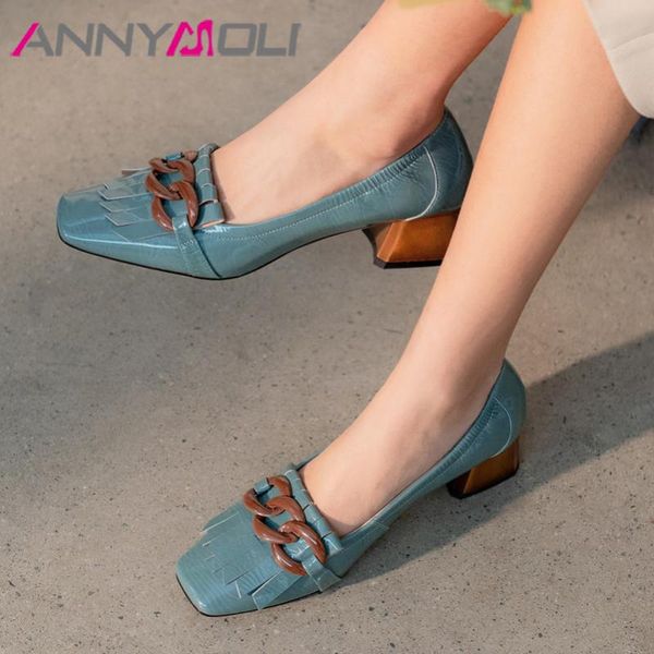 dress shoes annymoli square toe fringe genuine leather pumps women thick heels chain fashion mid heel footwear blue spring big size 42, Black
dress shoes annymoli square toe fringe genuine leather pumps women thick heels chain fashion mid heel footwear blue spring big size 42, Black
