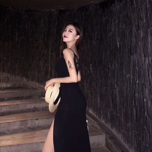 popular open split korean front hong kong back style slim sling dress summer women's wear hot, White;black
popular open split korean front hong kong back style slim sling dress summer women's wear hot, White;black