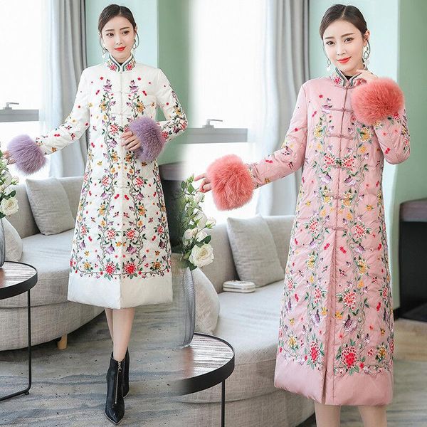 women's trench coats embroidery cheongsam womens coat fur trim long parkas overcoat warm outwear a6, Tan;black
women's trench coats embroidery cheongsam womens coat fur trim long parkas overcoat warm outwear a6, Tan;black