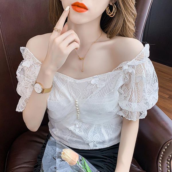 women's blouses & shirts blouse three-dimensional bow 2021 summer short-sleeved short lace women clothing mesh blusas elegantes 65e, White
women's blouses & shirts blouse three-dimensional bow 2021 summer short-sleeved short lace women clothing mesh blusas elegantes 65e, White