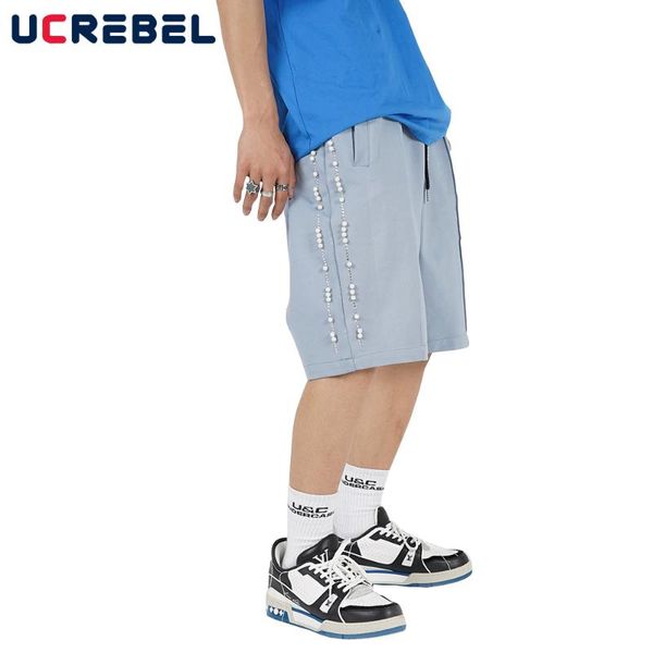 men's shorts pearl decoration casual mens summer loose sweat streetwear elastic waist knee-length men, White;black
men's shorts pearl decoration casual mens summer loose sweat streetwear elastic waist knee-length men, White;black