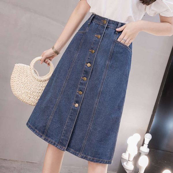 2021denim medium length women's high waist a-line short 200kg large fashion versatile skirt, Blue
2021denim medium length women's high waist a-line short 200kg large fashion versatile skirt, Blue