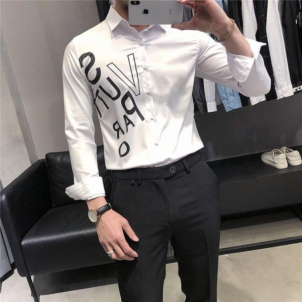2021 spring men's business leisure trend shirt letter printed shirt men dress streetwear camisa social masculina black white, White;black
2021 spring men's business leisure trend shirt letter printed shirt men dress streetwear camisa social masculina black white, White;black