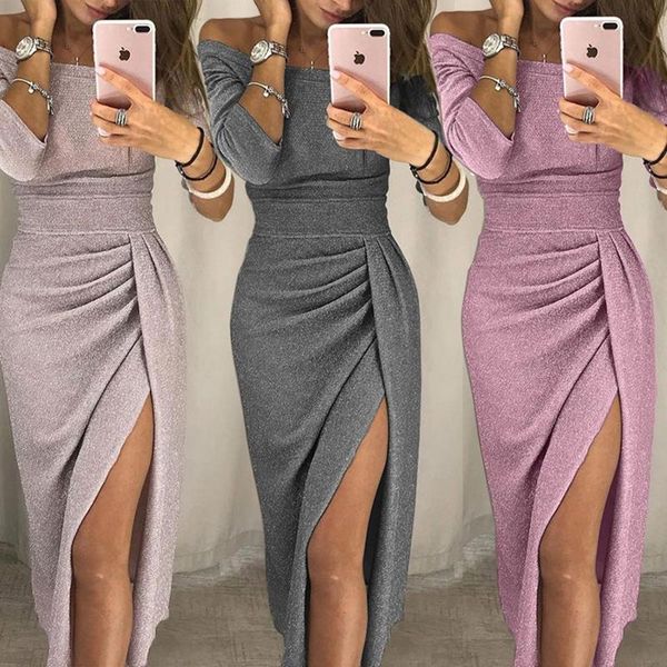 casual dresses spring 2021 women off shoulder slash neck dress elegant package hip party high waist bodycon split long, Black;gray
casual dresses spring 2021 women off shoulder slash neck dress elegant package hip party high waist bodycon split long, Black;gray