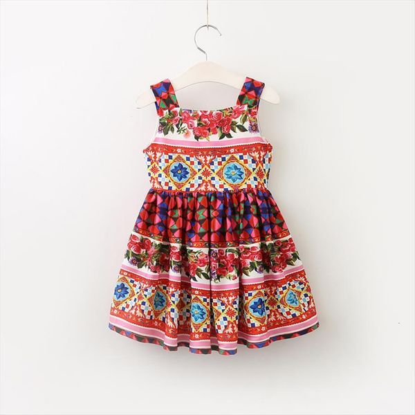 girls summer floral kids for girl dresses sleeveless a line square collar, Red;yellow
girls summer floral kids for girl dresses sleeveless a line square collar, Red;yellow