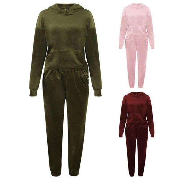 women's t-shirt tracksuit solid color pockets velvet blouse women long sleeve hoodie pants sports suit for sportswear, White
women's t-shirt tracksuit solid color pockets velvet blouse women long sleeve hoodie pants sports suit for sportswear, White