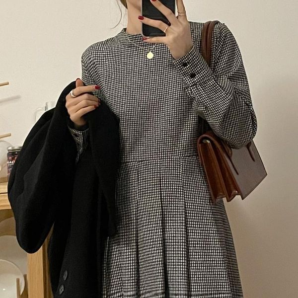 casual dresses korean version slim draw back mid-length dress women relaxed temperament retro plaid all-match, Black;gray
casual dresses korean version slim draw back mid-length dress women relaxed temperament retro plaid all-match, Black;gray