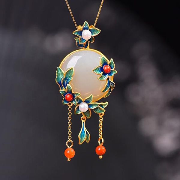 chains natural hetian jade enamel porcelain plant magnolia flower tassel necklace pendant retro exquisite ladies jewelry, Silver
chains natural hetian jade enamel porcelain plant magnolia flower tassel necklace pendant retro exquisite ladies jewelry, Silver