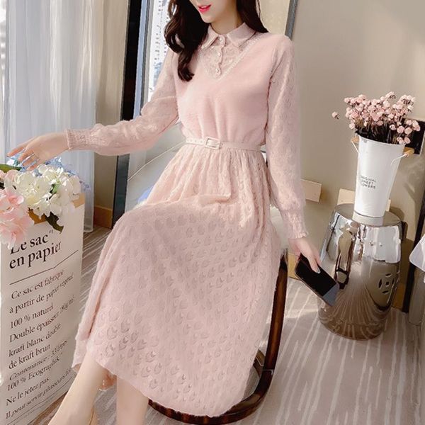 casual dresses elegant lace long sleeve turn down collar pink women office fairy robe spring 2021 sweet party lady korean vestidos, Black;gray
casual dresses elegant lace long sleeve turn down collar pink women office fairy robe spring 2021 sweet party lady korean vestidos, Black;gray