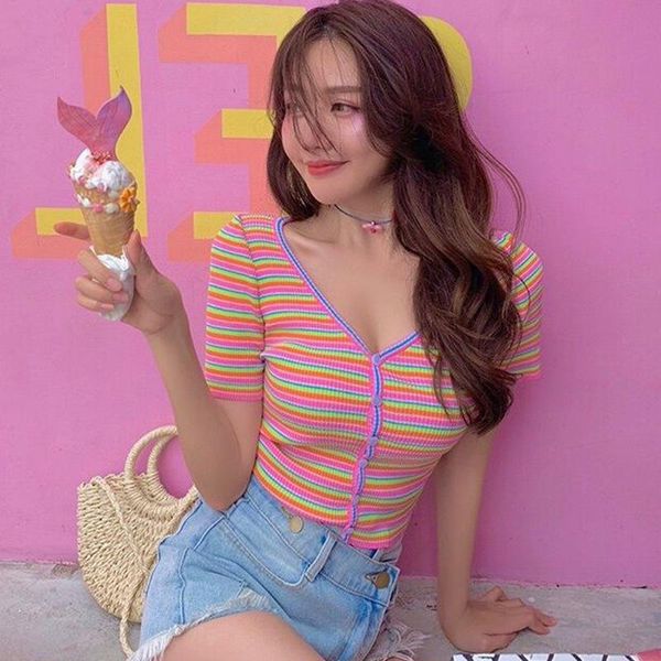 women's t-shirt women fashion striped single knitted casual v neck short sleeve tshirt slim summer, White
women's t-shirt women fashion striped single knitted casual v neck short sleeve tshirt slim summer, White