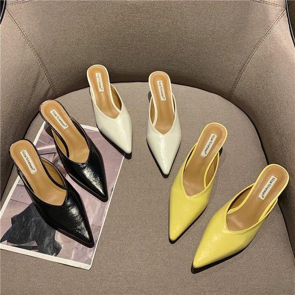 pointed toe fashion women sandals slippers solid color yellow shoes summer slip on thin high heels casual slides slippers pumps, Black
pointed toe fashion women sandals slippers solid color yellow shoes summer slip on thin high heels casual slides slippers pumps, Black