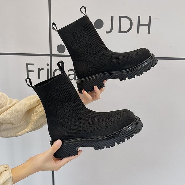 knitted elastic sock's 2021 autumn casual thick heel martin round head breathable short boots, Black
knitted elastic sock's 2021 autumn casual thick heel martin round head breathable short boots, Black