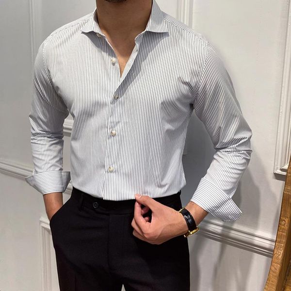 men's casual shirts 2021 striped mens shirt long sleeve slim korean trend brand fashion social party nightclub business versatile strip, White;black
men's casual shirts 2021 striped mens shirt long sleeve slim korean trend brand fashion social party nightclub business versatile strip, White;black