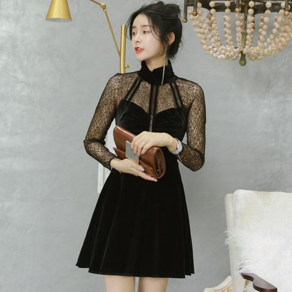 casual dresses plus size brand pleated black velvet dress women a-line mini dinner long sleeve lace patchwork evening party, Black;gray
casual dresses plus size brand pleated black velvet dress women a-line mini dinner long sleeve lace patchwork evening party, Black;gray