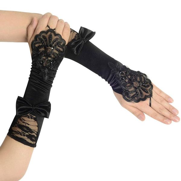 five fingers gloves women' elbow length long satin sequin beaded floral embroidery bowknot fingerless club party accessories, Blue;gray
five fingers gloves women' elbow length long satin sequin beaded floral embroidery bowknot fingerless club party accessories, Blue;gray