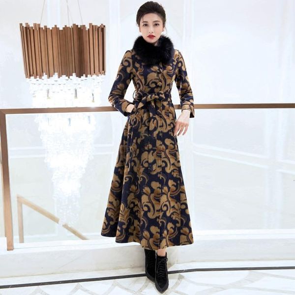 2021 winter plus size print long coat with fox fur collar from fake female casual fine woolen jackets t221 pdeg, Black
2021 winter plus size print long coat with fox fur collar from fake female casual fine woolen jackets t221 pdeg, Black