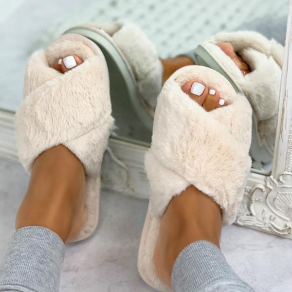 slippers women fashion warm fluffy cozy faux fur cross indoor floor slides flat soft furry ladies female celebrities flip flops, Black 
slippers women fashion warm fluffy cozy faux fur cross indoor floor slides flat soft furry ladies female celebrities flip flops, Black