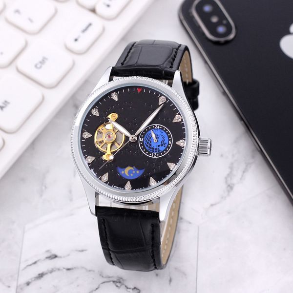 elegant men's watch business trend fully automatic mechanical movement tourbillon 24-hour window display, Slivery;brown 
elegant men's watch business trend fully automatic mechanical movement tourbillon 24-hour window display, Slivery;brown