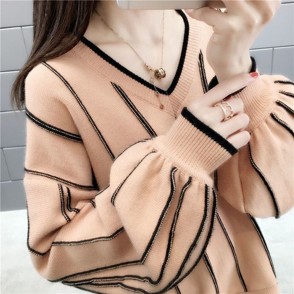 new 2021 lantern sleeve women's autumn style is suitable for v-neck sweater with vertical stripe seam, slim and elegant lady i lcgl, White;black
new 2021 lantern sleeve women's autumn style is suitable for v-neck sweater with vertical stripe seam, slim and elegant lady i lcgl, White;black