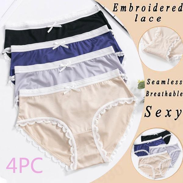 women's panties 4pc/set bow-knot women underpants solid color breathable soft stretch kawaii girl underwear ruffles lace underwears, Black;pink
women's panties 4pc/set bow-knot women underpants solid color breathable soft stretch kawaii girl underwear ruffles lace underwears, Black;pink