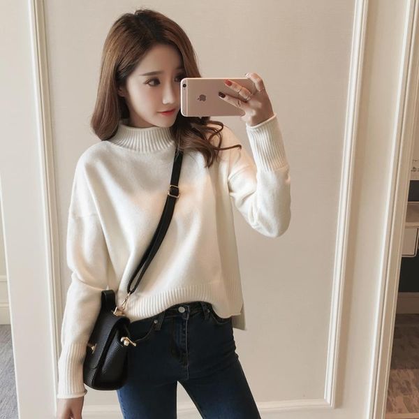 women's sweaters 2021 autumn style high necked sweater korean version, long sleeved and baggy knitted jersey., White;black
women's sweaters 2021 autumn style high necked sweater korean version, long sleeved and baggy knitted jersey., White;black
