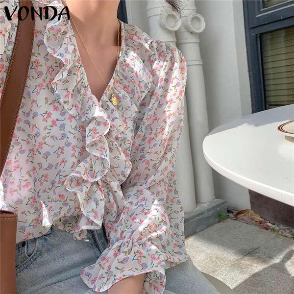 women's blouses & shirts women office blouse spring summer flare sleeve v neck floral printed 2021 vonda bohemian beach ladies, White
women's blouses & shirts women office blouse spring summer flare sleeve v neck floral printed 2021 vonda bohemian beach ladies, White