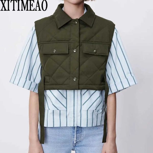 za women vest of work clothes parkas coat vintage pockets drawstring female sleeveless cotton short outerwear chic 210604, Black;white
za women vest of work clothes parkas coat vintage pockets drawstring female sleeveless cotton short outerwear chic 210604, Black;white