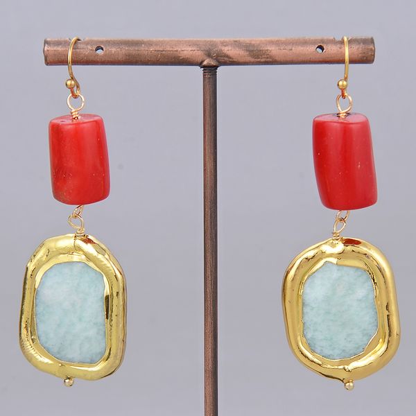 guaiguai jewelry natural green rectangle amazonite nugget red coral tube hook dangle earrings for women lady jewelry gift, Silver
guaiguai jewelry natural green rectangle amazonite nugget red coral tube hook dangle earrings for women lady jewelry gift, Silver