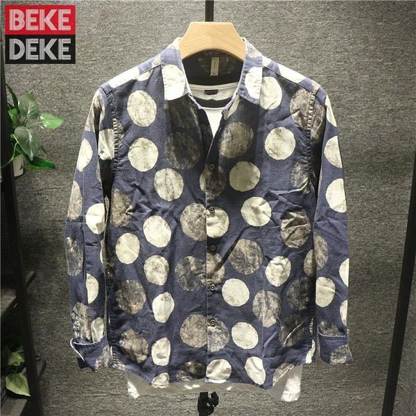 men's casual shirts long vintage sleeve linen shirt men single breasted spring autumn fashion harajuku dot pattern printing, White;black
men's casual shirts long vintage sleeve linen shirt men single breasted spring autumn fashion harajuku dot pattern printing, White;black