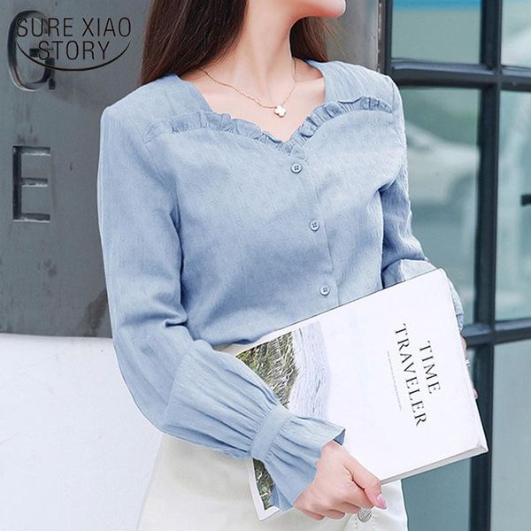 2021 autumn new fashion cotton women blouses long sleeve ruffles v-neck blouses women casual straight solid shirts 11057, White
2021 autumn new fashion cotton women blouses long sleeve ruffles v-neck blouses women casual straight solid shirts 11057, White