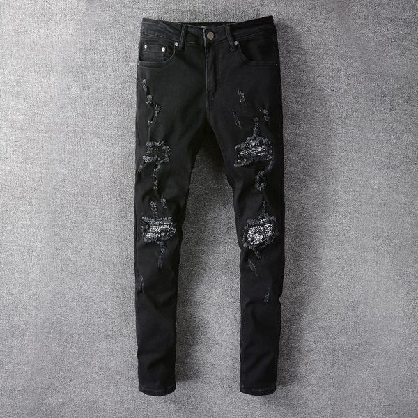 2021 men's male trousers fashion casual high street tide brand new black ripped jeans pattern patch stretch slim denim pants j4jo, Blue
2021 men's male trousers fashion casual high street tide brand new black ripped jeans pattern patch stretch slim denim pants j4jo, Blue