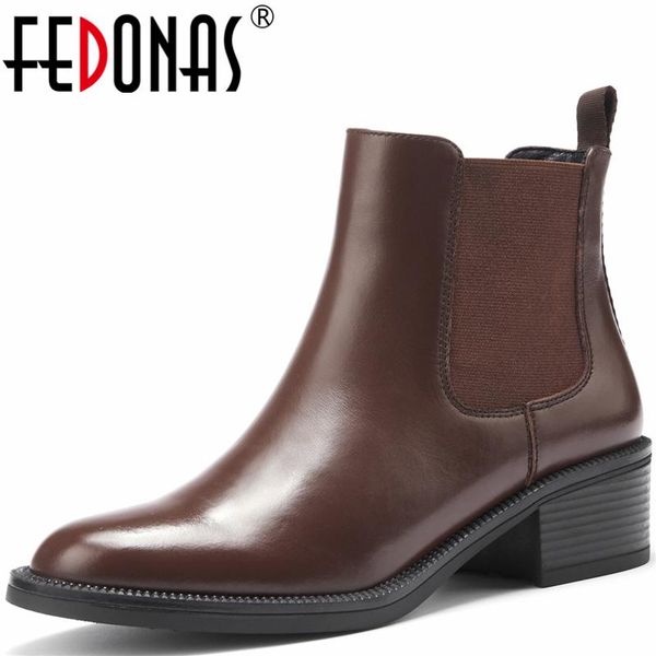 boots fedonas autumn winter retro classic women ankle genuine leather concise working casual thick heels shoes woman basic 2021, Black 
boots fedonas autumn winter retro classic women ankle genuine leather concise working casual thick heels shoes woman basic 2021, Black