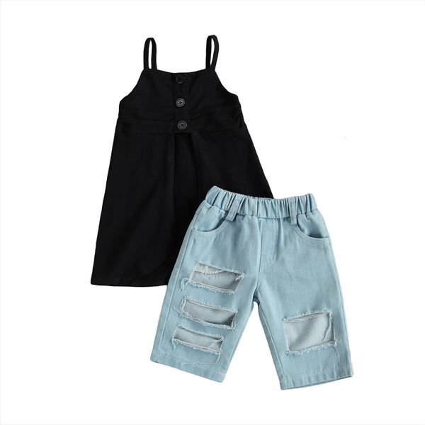 summer fashion kids girls suit set black u neck sleeveless long high waist ripped jeans, White
summer fashion kids girls suit set black u neck sleeveless long high waist ripped jeans, White