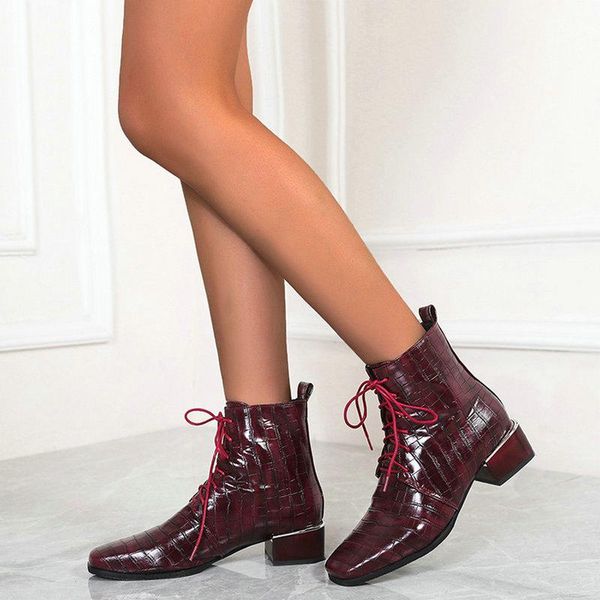 boots wine red black brown retro women ankle fashion crocodile pattern pu strap autumn and winter square head
boots wine red black brown retro women ankle fashion crocodile pattern pu strap autumn and winter square head