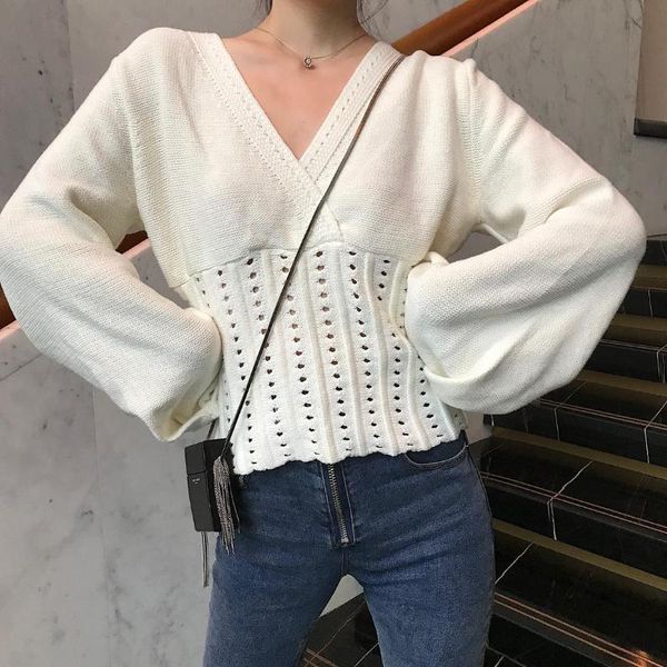 women's sweaters spring autumn women fashion v neck lantern sleeve knitted sweater female solid casual collect waist short pullover, White;black
women's sweaters spring autumn women fashion v neck lantern sleeve knitted sweater female solid casual collect waist short pullover, White;black