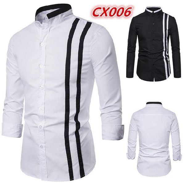 men's dress shirts black white solid color striped long sleeve casual shirt camisa masculina slim fit streetwear mens men, White;black
men's dress shirts black white solid color striped long sleeve casual shirt camisa masculina slim fit streetwear mens men, White;black