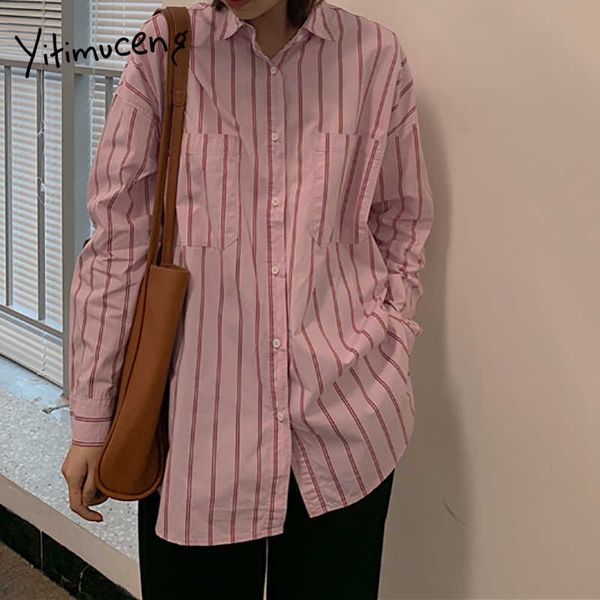 yitimuceng striped blouse woman oversized buttons korean fashion long sleeve blue white pink shirt spring summer 210601
yitimuceng striped blouse woman oversized buttons korean fashion long sleeve blue white pink shirt spring summer 210601