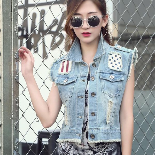 women's vests sleeveless denim vest 2021 summer short jeans waistcoat female women outwear patch designs jacket pocket coat, Black;white
women's vests sleeveless denim vest 2021 summer short jeans waistcoat female women outwear patch designs jacket pocket coat, Black;white