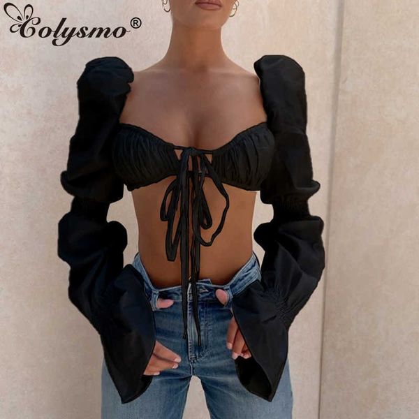 colysmo autumn blusas women vintage square collar puff flare sleeve black blouses drawstring pleated casual short white 210527
colysmo autumn blusas women vintage square collar puff flare sleeve black blouses drawstring pleated casual short white 210527