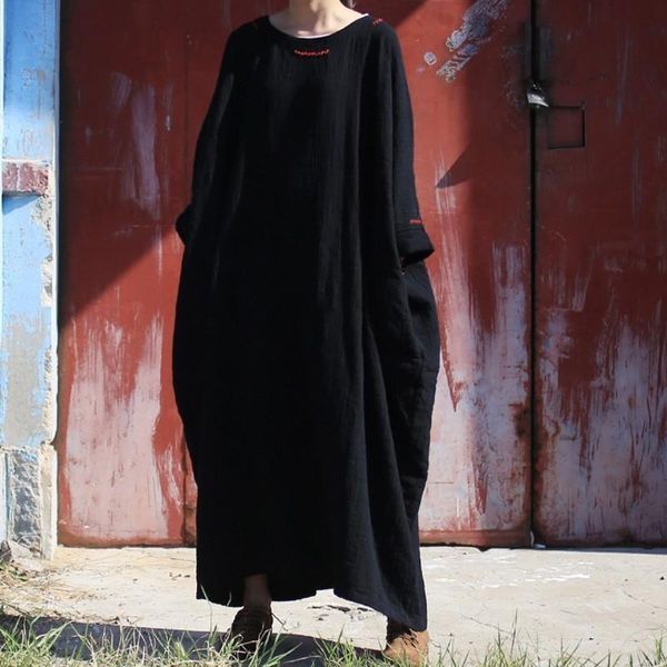 casual dresses spring autumn loose long cotton linen dress women batwing sleeve gown female folk white robe baggy maxi, Black;gray
casual dresses spring autumn loose long cotton linen dress women batwing sleeve gown female folk white robe baggy maxi, Black;gray