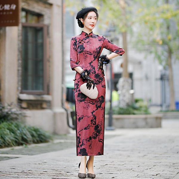 ethnic clothing women satin high split qipao mandarin collar chinese cheongsam print slim prom party dress gown vintage button vestidos, Red
ethnic clothing women satin high split qipao mandarin collar chinese cheongsam print slim prom party dress gown vintage button vestidos, Red