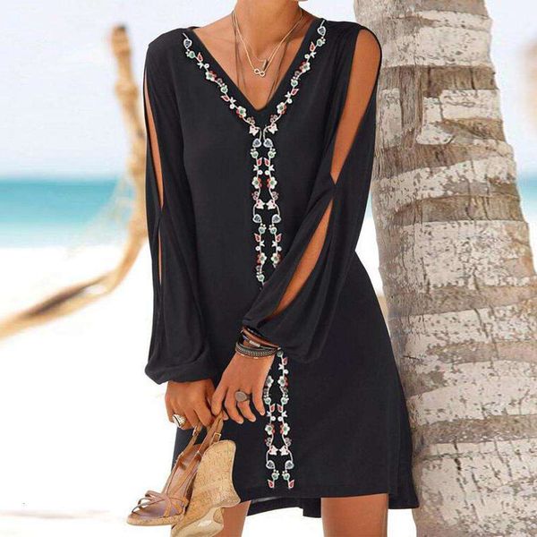 spring leisure temperament women's wear collage pullover long sleeve v-neck a-line dress and summer, Black;gray
spring leisure temperament women's wear collage pullover long sleeve v-neck a-line dress and summer, Black;gray