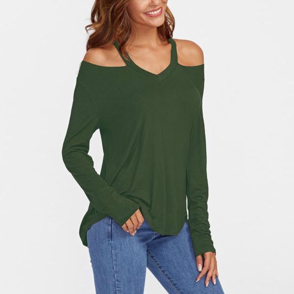 women's t-shirt women clothes loose solid color off shoulder long sleeve halter black wine red army green ladies 3xl, White
women's t-shirt women clothes loose solid color off shoulder long sleeve halter black wine red army green ladies 3xl, White