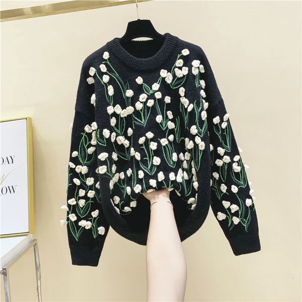 pull femme heavy embroidered pullover's sweater 2021 new winter loose outer jumper flower sweaters 199o, White;black
pull femme heavy embroidered pullover's sweater 2021 new winter loose outer jumper flower sweaters 199o, White;black