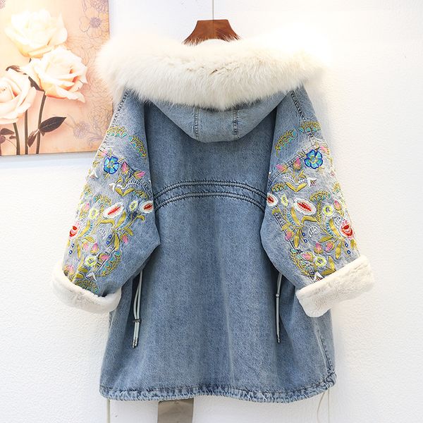 big fur collar hooded fleece liner denim women ourwear winter thick warm loose long embroidery jeans jacket coat female xqbl, Black;brown
big fur collar hooded fleece liner denim women ourwear winter thick warm loose long embroidery jeans jacket coat female xqbl, Black;brown
